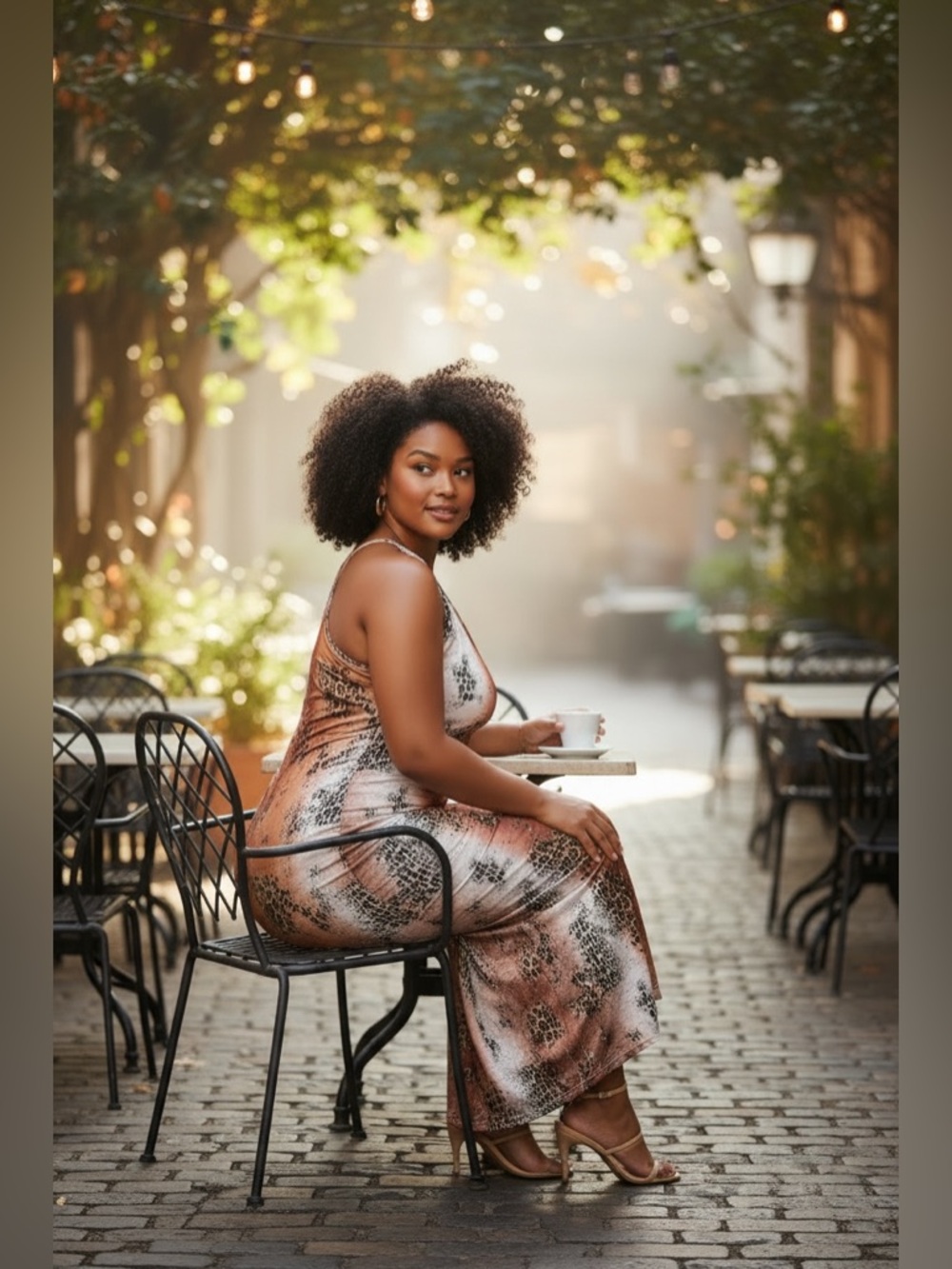 One-Shoulder Copper Brown Animal-Print Maxi Dress - Picture 2 of 3